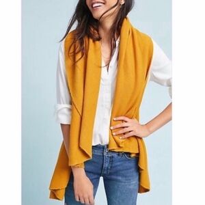Anthropologie Moth Cascades Shawl Sweater Vest Cardigan Gold Yellow